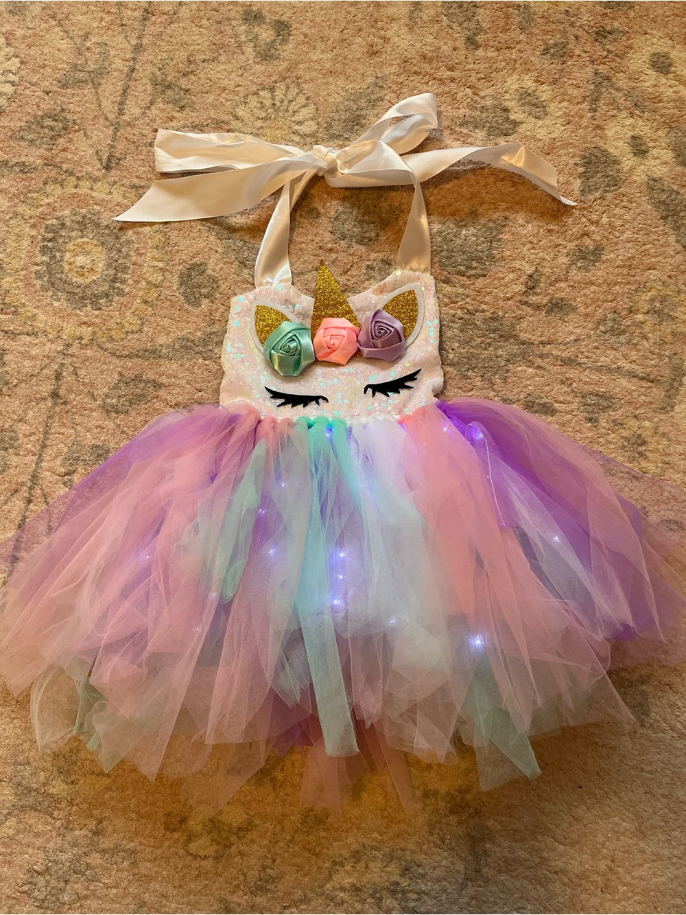 Unbranded Pastel Unicorn Tutu Dress with Lights - Pink, Purple & Mint